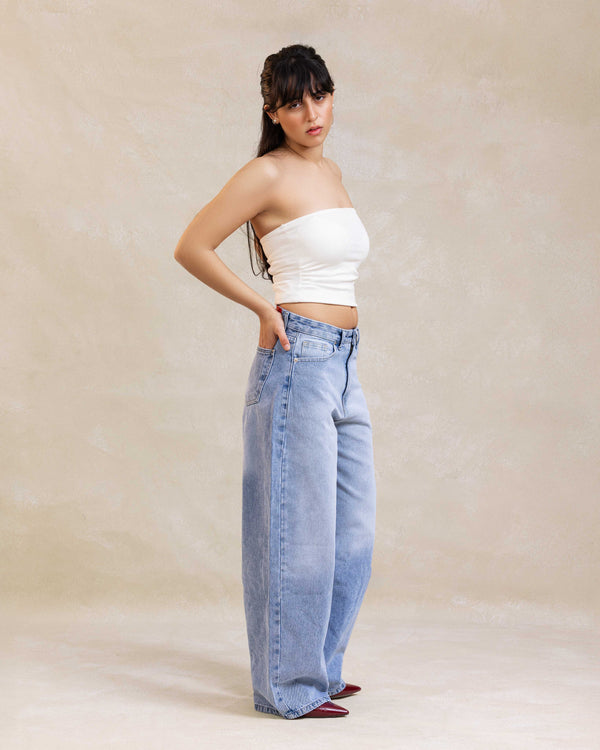 Washed Blue Baggy Pants