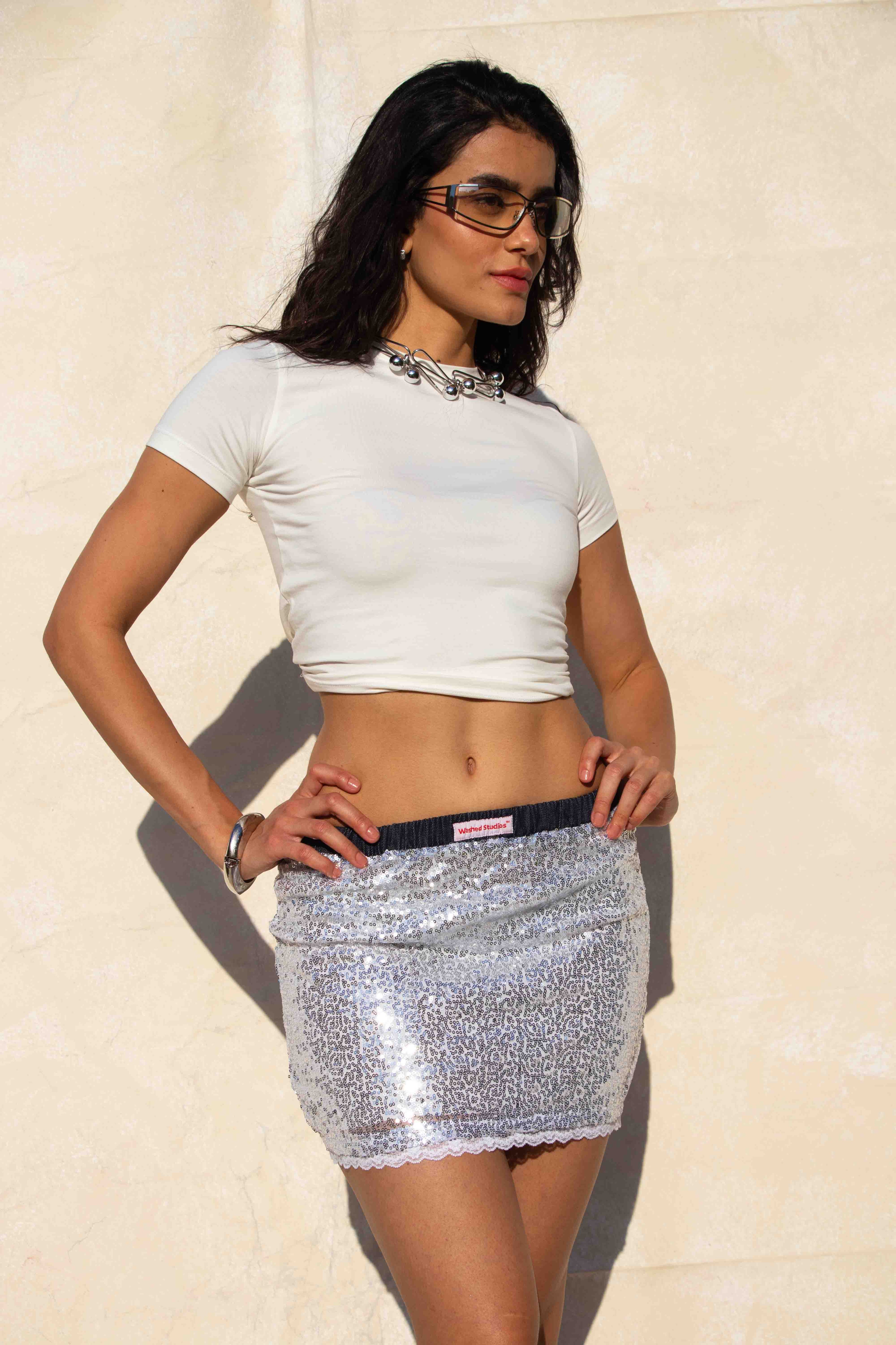 Silver Sequin Skirt