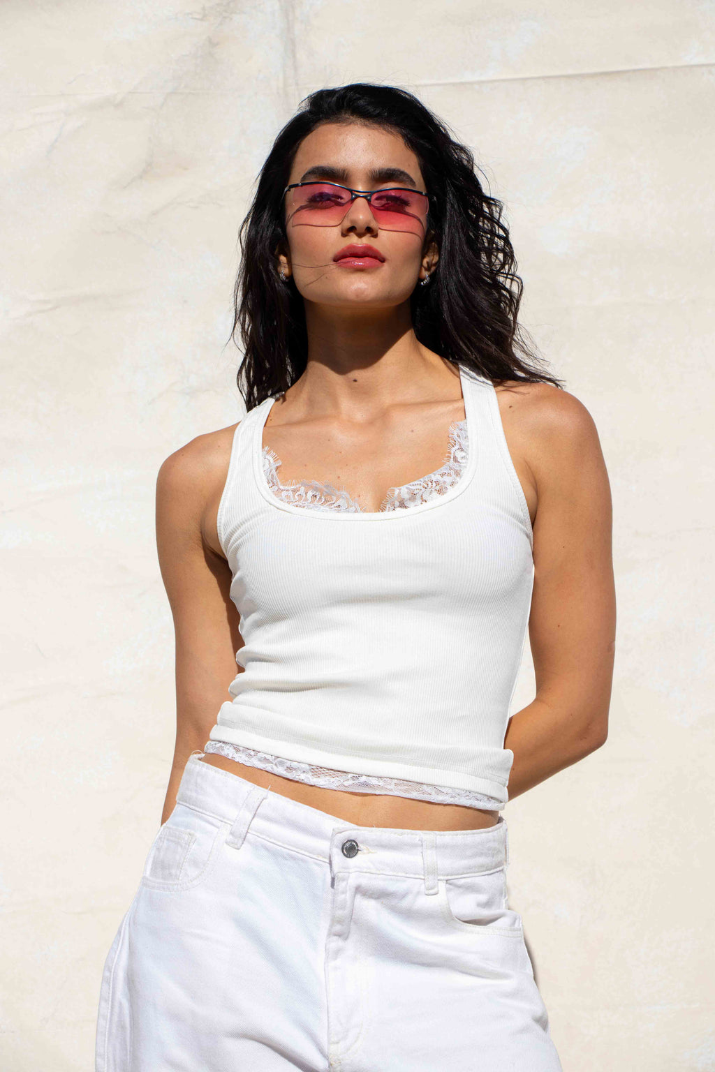 Lace-Trim Ribbed Top