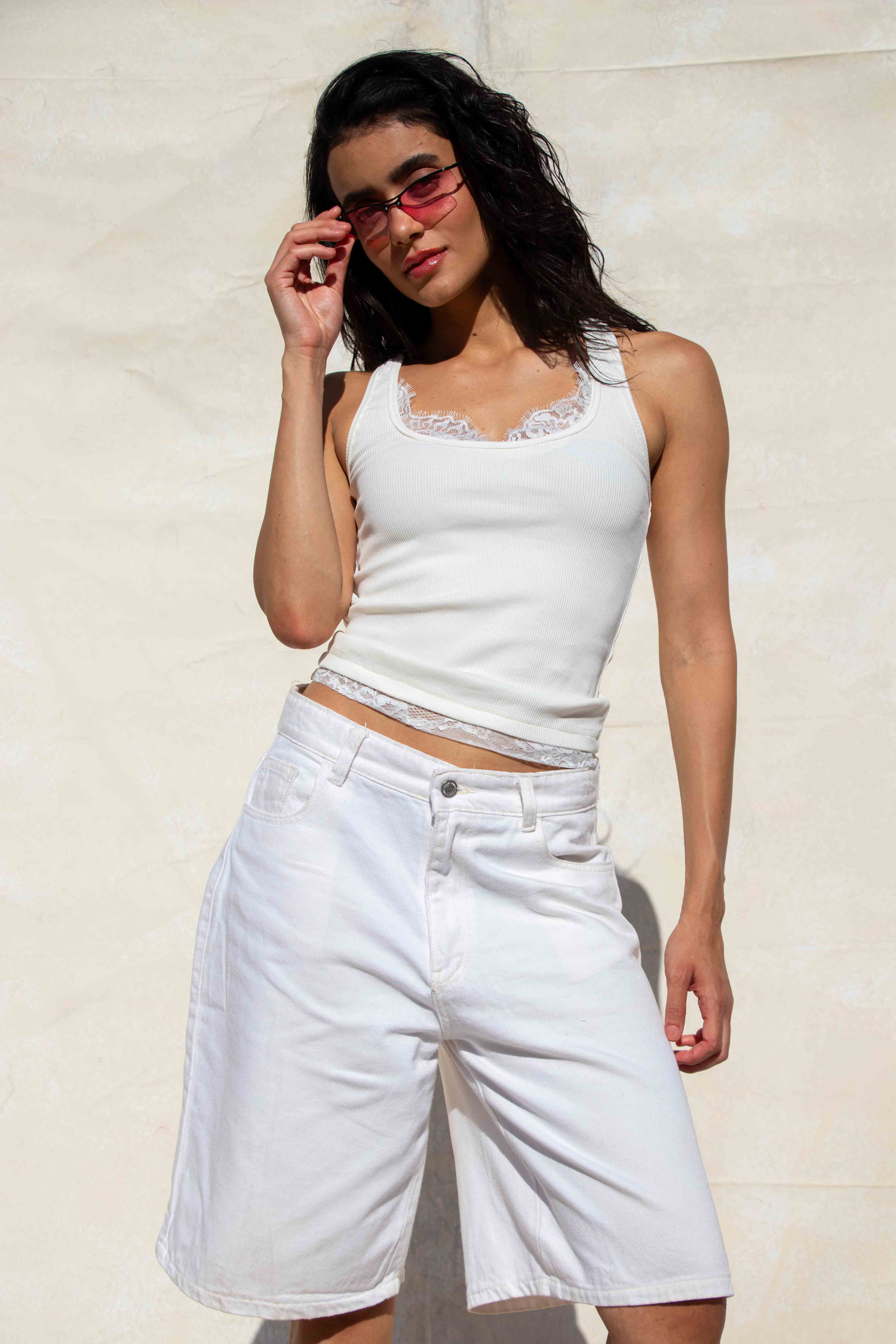 Lace-Trim Ribbed Top